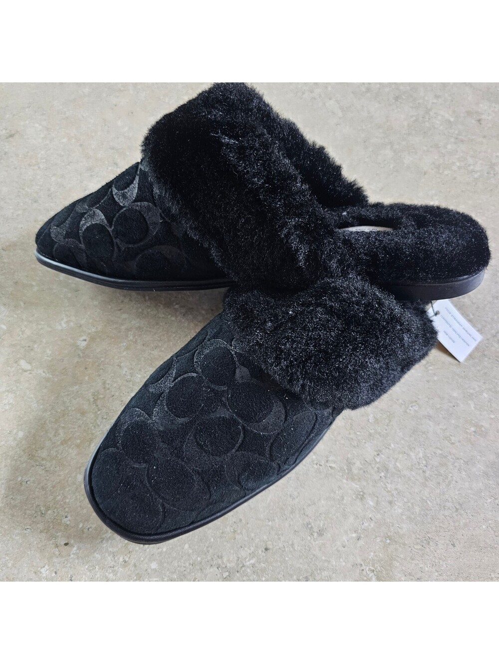 Coach Black Signature Suede Shearling Slip-On Mules Size 7B